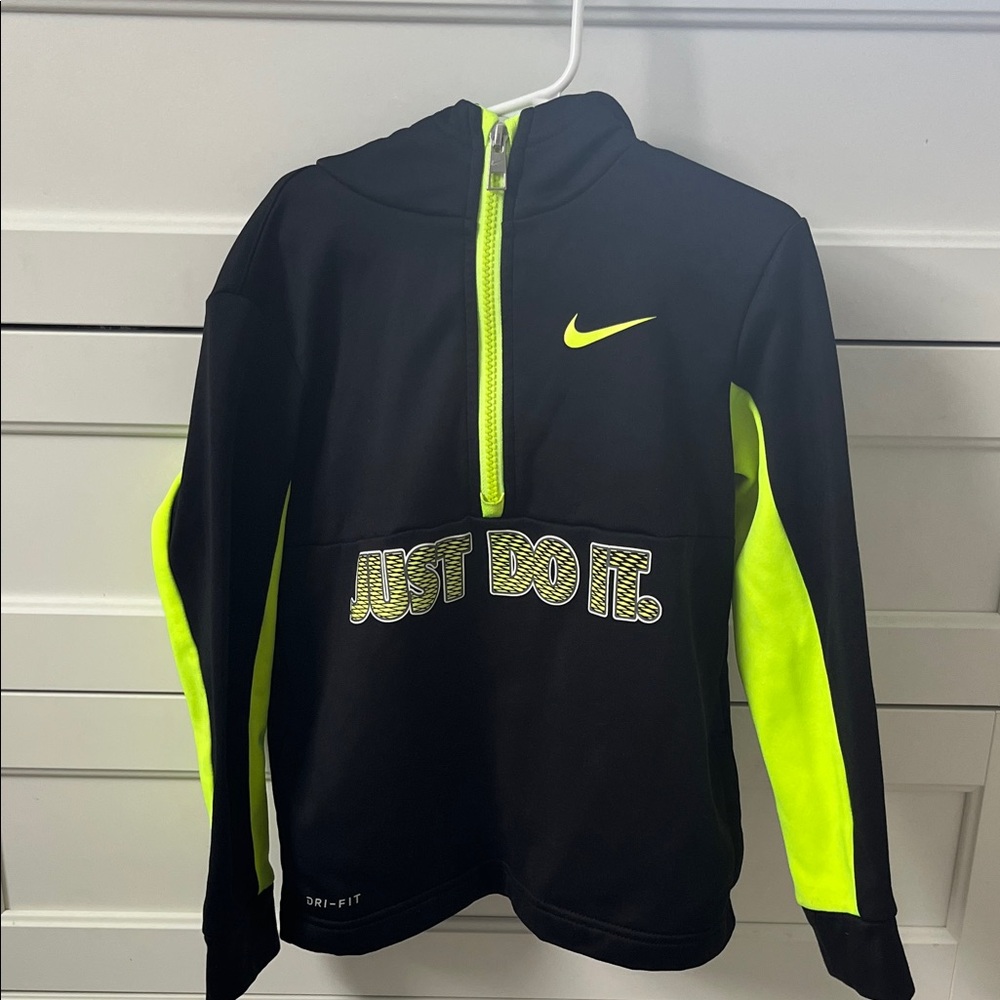 Nike Kids Dri-Fit Black and Neon Yellow Hoodie